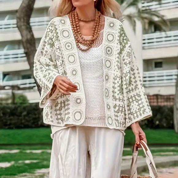 Crochet Lace Open Front Cardigan - Picture 4 of 8